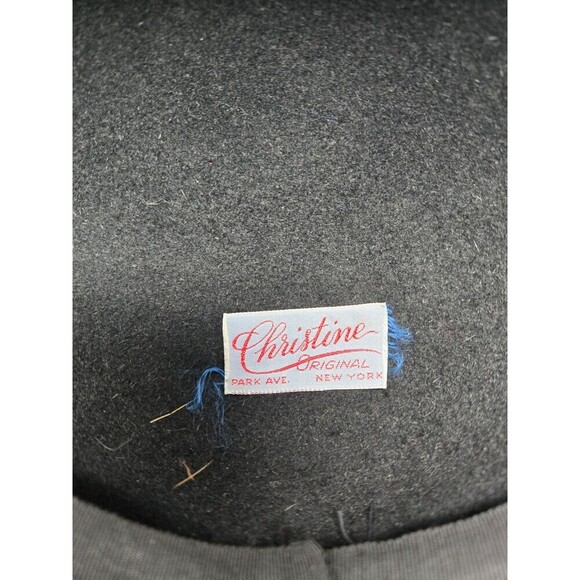 VINTAGE CHRISTINE ORIGINAL NEW YORK BLACK EMBELLISHED BOWLER HAT FEATHERS WOMEN - Picture 10 of 12